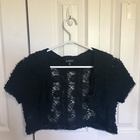 Le Chateau Black Floral Lace Cropped Cardigan - Picture 4 of 4